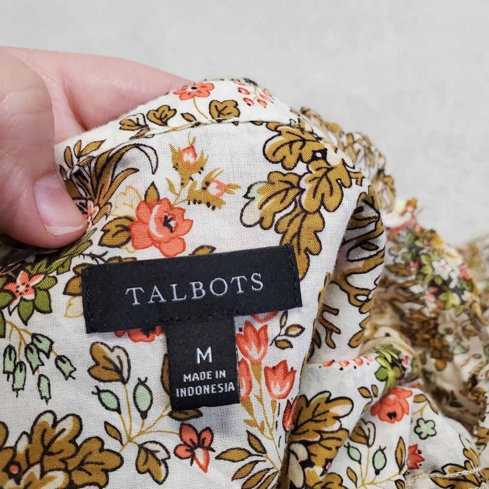 Talbots Cream Tuscan Long Sleeve Blouse Top Medium Classic Office Artsy Eclectic - Picture 8 of 9